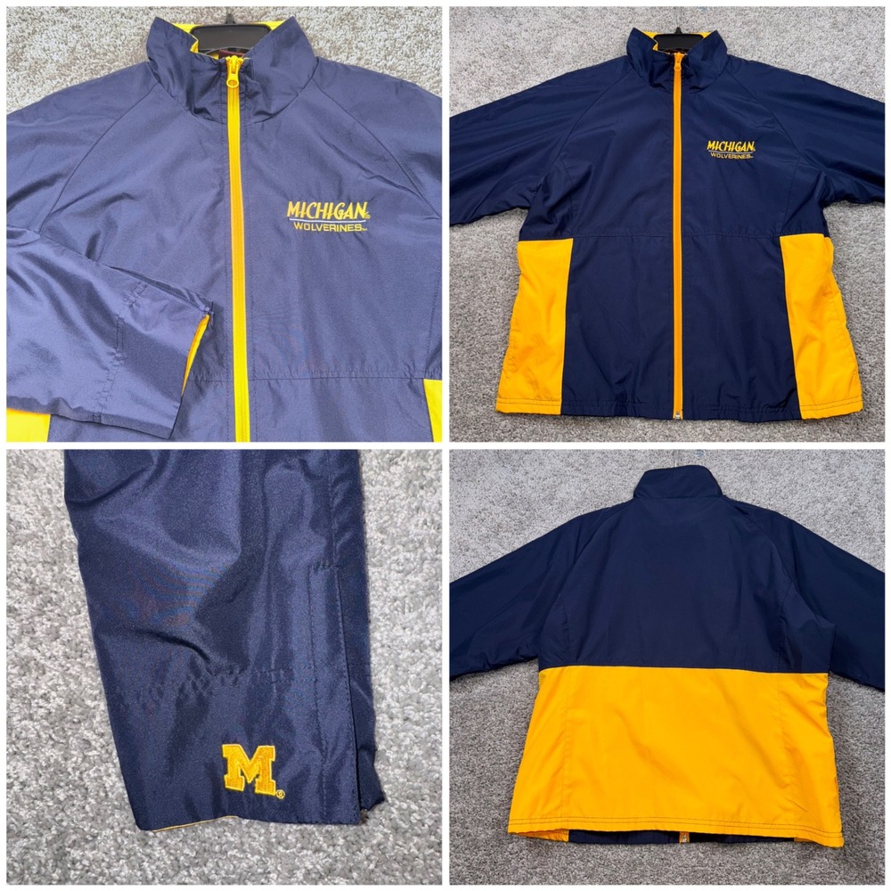 Michigan Wolverines Red Oak Athletic Jacket Navy Blue Yellow Zip Front Womens L